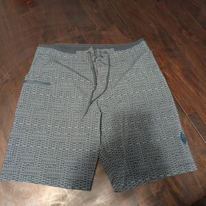 Prana Gray and Blue Patterned Board Shorts w/ SPF50 Protection, Men's 32